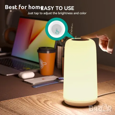 LED лампа за нощно шкафче с тъчскрийн, [Елегантен дизайн и RGB режим] , снимка 6 - Настолни лампи - 55603077