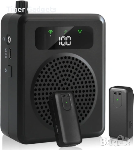 Преносим гласов усилвател с 2 безжични микрофона – Bluetooth колонка за учители, презентации и карао