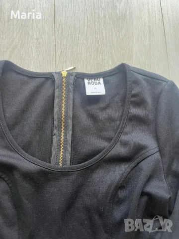 Vero Moda черна еластична рокля с дълъг ръкав XS, снимка 2 - Рокли - 55528454