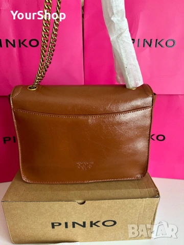 Дамска чанта за рамо PINKO LOVE ONE BIG кафяв цвят, снимка 4 - Чанти - 54048257