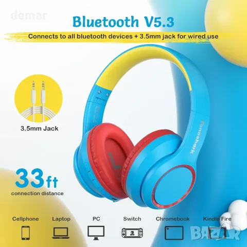 TONOSHARK Детски безжични Bluetooth слушалки с микрофон и калъф, шумопотискащи, снимка 6 - Bluetooth слушалки - 55537213