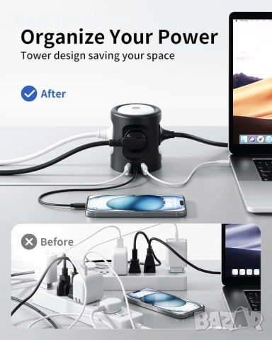 Многоконтактен контакт с превключвател, Sameriver Многоконтактен контакт с 2 USB и 1 USB C, снимка 5 - Друга електроника - 54539314