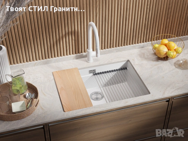 Бяла кухненска мивка за вграждане под плот Прага 70 Level 660 x 470 мм, снимка 3 - Мивки - 53985823