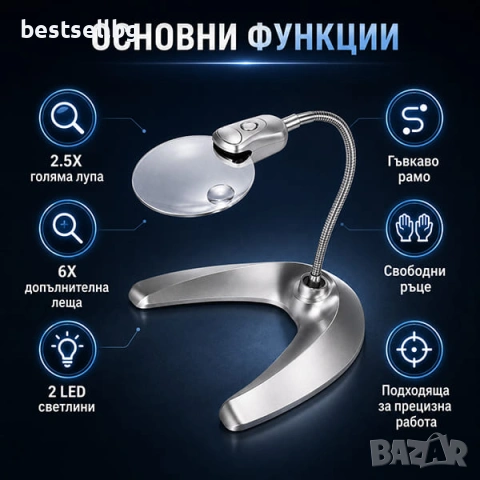 Настолна лупа лед осветление за четене бродиране гоблени шиене работа, снимка 2 - Други инструменти - 29094602
