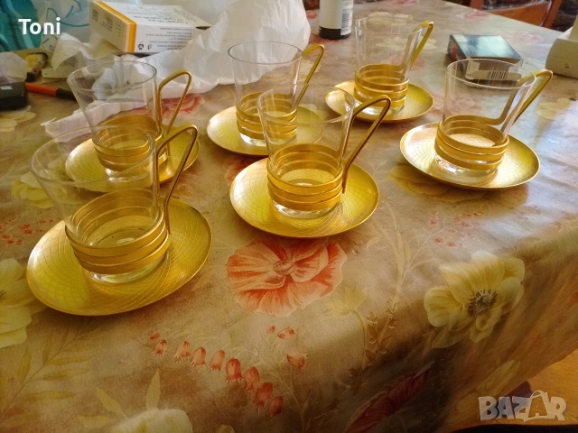  Огнеупорни Чаши с Метални Дръжки, ретро винтидж сервиз за кафе , 