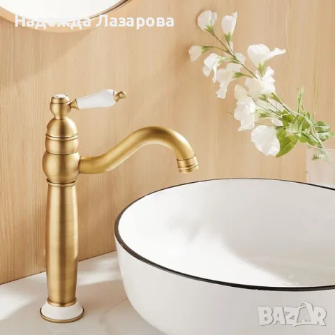 Смесител за моивка с единичен лост, керамичен, въртящ се 360°, викториански стил – античен месинг, снимка 4 - Смесители - 55323829