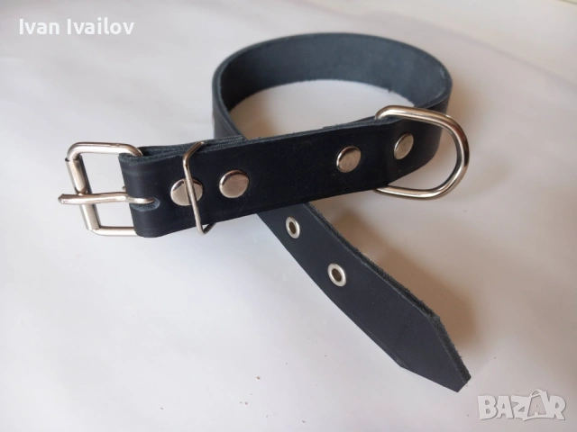 Черен нашийник от естествена кожа – ширина 3 см / дължина 60 см, снимка 3 - За кучета - 54144614