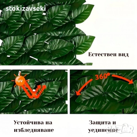 Ограда от зелени листа - панел за уединение с реалистичен вид 3 x 0,5 м, снимка 4 - Декорация за дома - 54088597