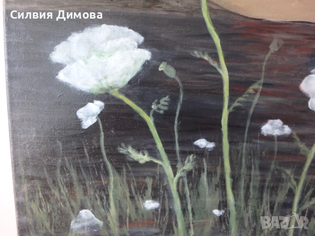 Бели макове, маслени бои, снимка 8 - Картини - 54330869