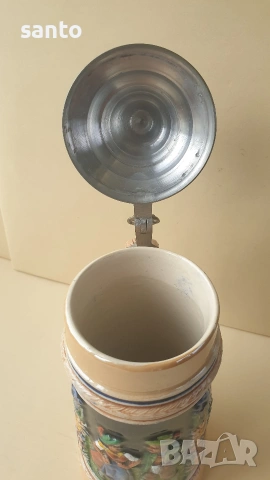 Винтидж немска халба за бира с калаен капак (Beer Stein), снимка 6 - Други ценни предмети - 54661245