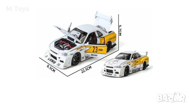 Nissan Skyline R34 GTR – Метален модел 1:24, снимка 5 - Коли, камиони, мотори, писти - 54490384