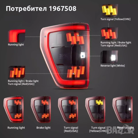 Комплект LED стопове с жълти мигачи за Ford F150 2021 - 2024, снимка 3 - Части - 54201582