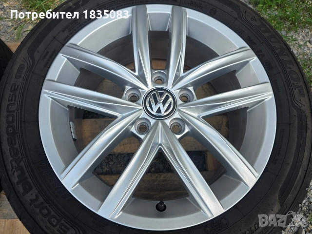Лети джанти 16ки 5х112 VW + летни гуми 205/55/16 Dunlop, снимка 7 - Гуми и джанти - 55080936