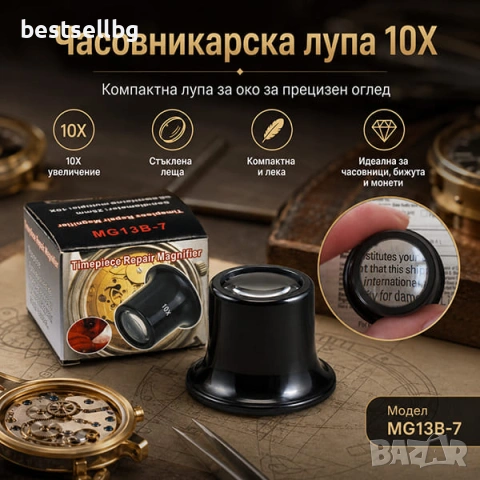 Часовникарска увеличителна лупа за око 10х златарска за работа бижута