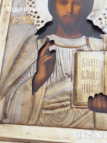 Царска Русия;сребърна икона,позлата,1856 година,размер 22-18 см. сребро 84, снимка 9 - Икони - 54862771