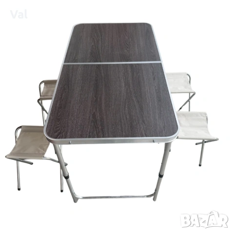 Комплект сгъваема къмпинг маса с 4 стола, регулируема височина, дизайн "куфар" в сив цвят, снимка 7 - Градински мебели, декорация  - 53968603