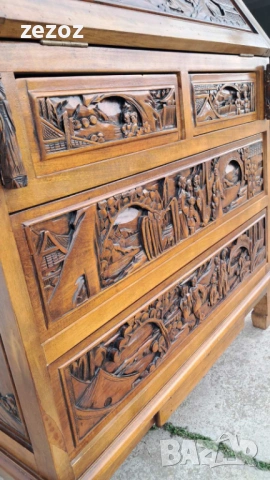 Шкаф бюро масив с дърворезба, снимка 8 - Бюра - 53995535