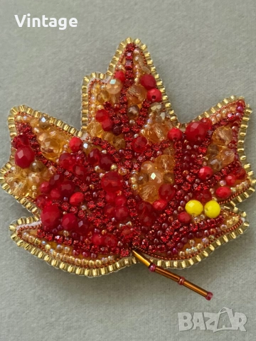 Handmade Разкошна брошка - Есенно листо , снимка 3 - Гривни - 53260437