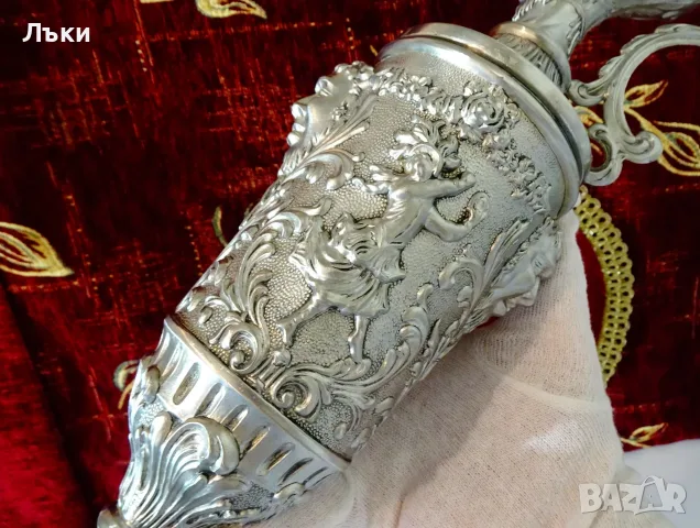 Италианска калаена ваза,кана,свещник,бокал,шедьовър. , снимка 13 - Антикварни и старинни предмети - 55342349