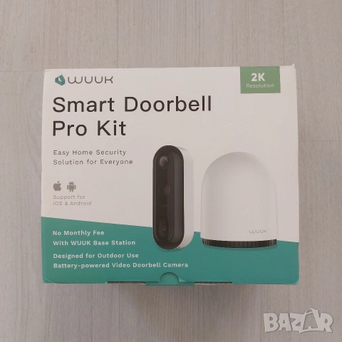 Професионален Видеозвънец WUUK Smart Doorbell Pro Kit – 2K резолюция, Базова станция с 32GB