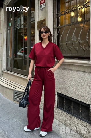 Нов Стилен Дамски Комплект Цвят Бордо