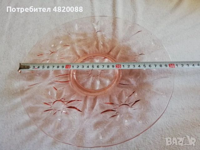 Тортена чиния розово стъкло НОВА ретро , снимка 4 - Чинии - 54494684