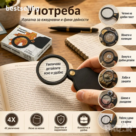 Малка джобна увеличителна ръчна лупа 3Х за четене работа деца насекоми, снимка 2 - Други инструменти - 28967229