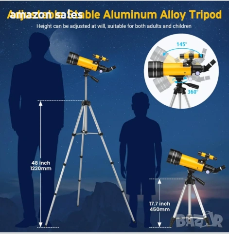70 мм телескоп,апертура 400мм(20X-200X),астрономически,статив,адаптер телефон,дистанционно нов, снимка 12 - Обективи и филтри - 54237574