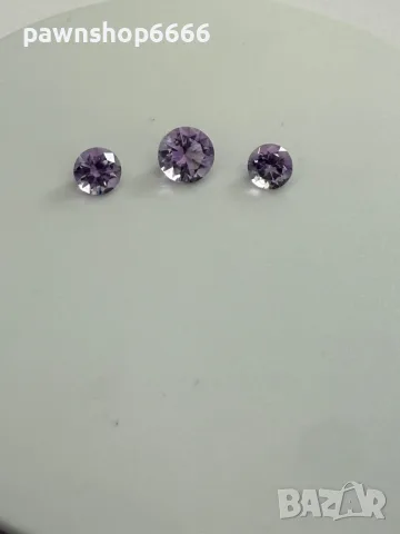 Лот естествени аметисти 3.40 ct – 3 броя, кръгъл брилянтен шлиф, отличен блясък, снимка 4 - Други - 55483152