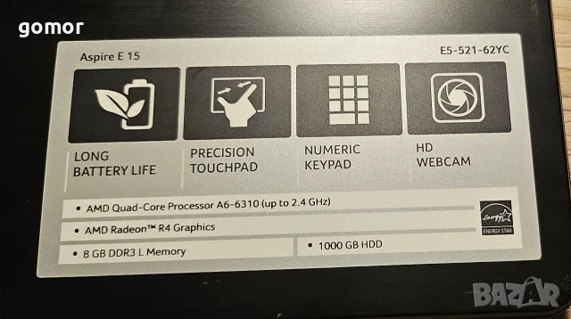 Acer Aspire E 15 E5-521-62YC – 4-ядрен AMD, 8GB RAM, 1TB HDD, 15.6″, снимка 13 - Лаптопи за работа - 55450898