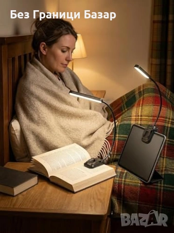 Нов Комплект 2 броя лампи за книга 25 LED 3 цвята таймер USB-C 5 нива клипс, снимка 7 - Други - 54479231