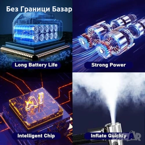 Нов Безжичен компресор Акумулаторна помпа за гуми 150 PSI за кола велосипед, снимка 9 - Друга електроника - 54092602