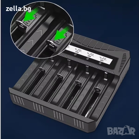 Универсално зарядно устройство за батерии 4 слота LCD – Li-ion Ni-MH AA AAA 26650 21700 USB-C 10446, снимка 12 - Друга електроника - 54703173