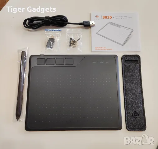 GAOMON S620 Pen Tablet с безбатерийна писалка, 8192 нива на натиск, 4 програмируеми бутона, снимка 9 - Таблети - 55296298