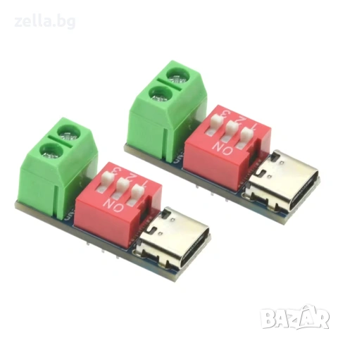 Комплект от 2 броя USB Type-C PD QC 100W тригер модула с DIP превключвател – 5V–20V 10471, снимка 6 - Друга електроника - 54703810