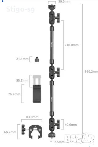 SmallRig Magic Arm with Crab Clamp Kit 4766 – оригинална професионална стойка за телефон, камера, уе, снимка 2 - Селфи стикове, аксесоари - 55564204