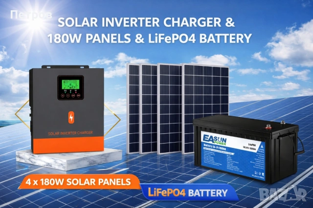 Готова соларна система за вила, инвертор.3000вата lifepo4 акумулатор,четир панела.БЕЗПЛАТНА ДОСТАВКА