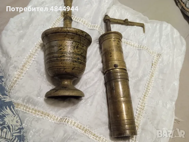 СТАРИНО МЕДНО ХАВАНЧЕ И МЕЛНИЦА ЗА КАФЕ25СМ, снимка 3 - Антикварни и старинни предмети - 55659310