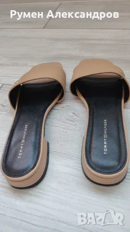 Нови бежови дамски кожени чехли TOMMY HILFIGER FLAT SANDAL EUR38, снимка 6 - Чехли - 55647304