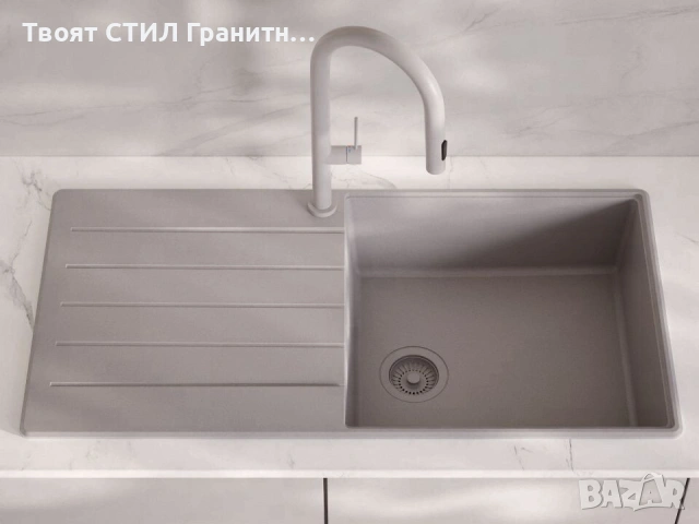 Сива кухненска мивка от гранит Копенхаген 1000x500 Top 60, снимка 8 - Мивки - 55123806