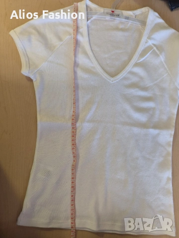 Оригинална бяла дамска тениска ZARA Basics, снимка 5 - Тениски - 55055869