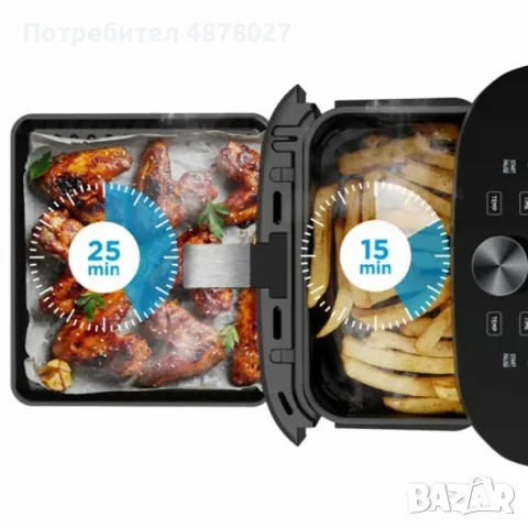 Еър Фрайър 2 в 1 - 11L - Midea MAD1100DADK - С две зони за готвене, 10 програми и 360° циркулация на, снимка 13 - Фритюрници - 55513640