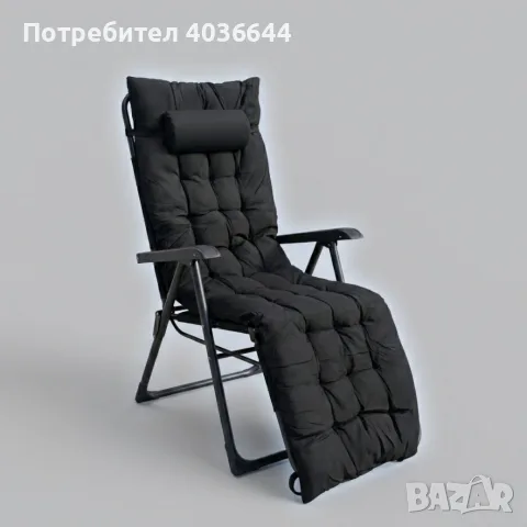 Луксозен градински шезлонг, сгъваем, с черна рамка и черна ватирана възглавница, 3 позиции на регули, снимка 2 - Градински мебели, декорация  - 55630031