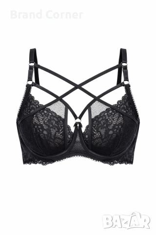 Hunkemöller черен дантелен сутиен с декоративни ленти – 80E, снимка 3 - Бельо - 54560402