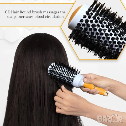 Кръгла керамична четка за коса 53 мм, Global Keratin Thermal Round Anti-Static Brush 53 mm, снимка 2 - Други - 54327249