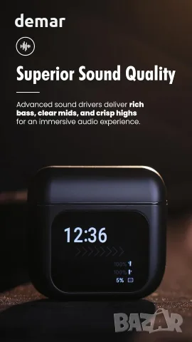 Безжични слушалки – Bluetooth, шумопотискащи слушалки с многофункционален екран на калъфа (черни), снимка 2 - Безжични слушалки - 55502489