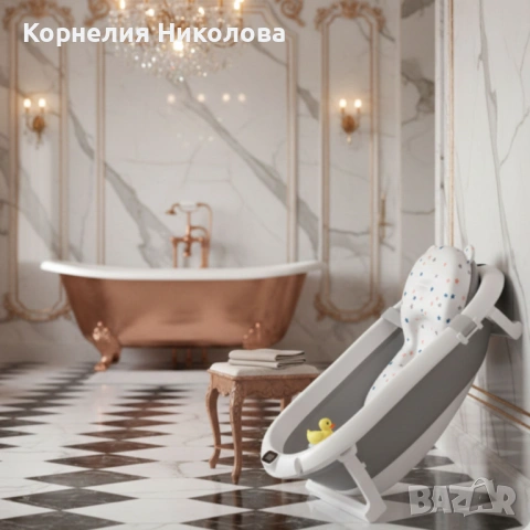 Сгъваема бебешка вана с термометър и възглавница, снимка 5 - За банята - 54180442