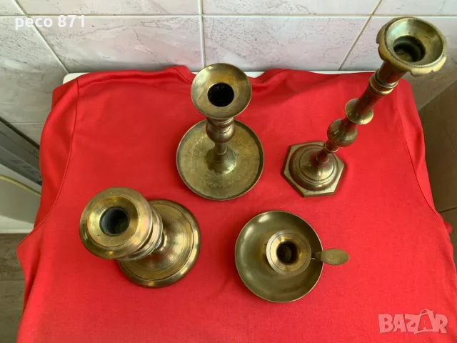 Лот стари месингови свещници 4 бр., снимка 2 - Декорация за дома - 55630804