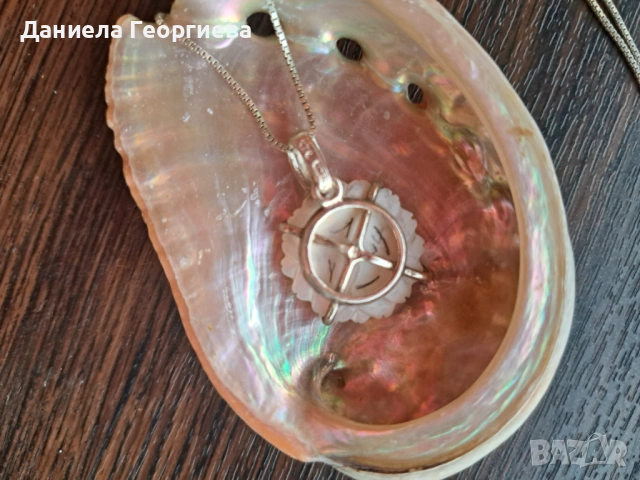 Сребърно колие с цвете от седеф, снимка 2 - Колиета, медальони, синджири - 54720060