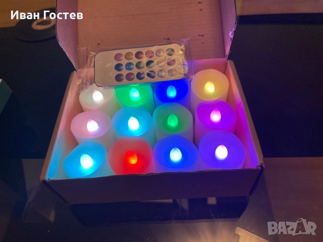 Комплект 12 бр. RGB LED свещи с дистанционно управление - Нови